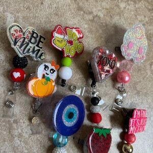 Lot Of 9 Retractable Badge Reels Alligator Clip